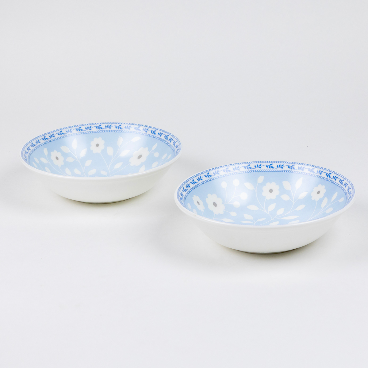 Blue & White Florals Snack Bowls - Set of 2 (7 inch wide, 450ML capacity)