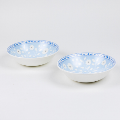 Blue & White Florals Snack Bowls - Set of 2 (7 inch wide, 450ML capacity)
