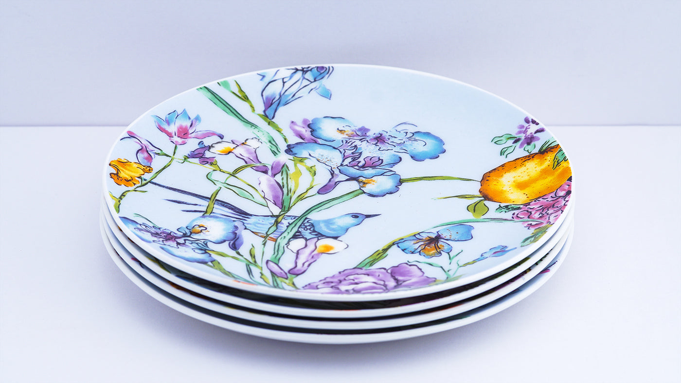 Blue Floral Songbird side plates - Set of 4