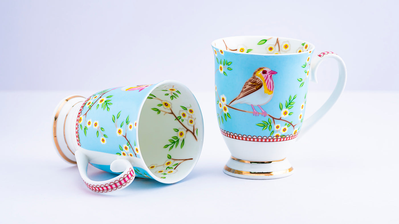 Lil Birdie footed mug (Blue) – Set of 2