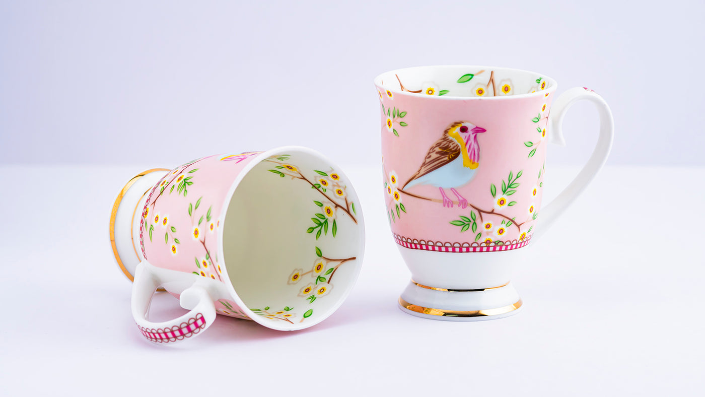 Lil Birdie footed mug (Pink) – Set of 2