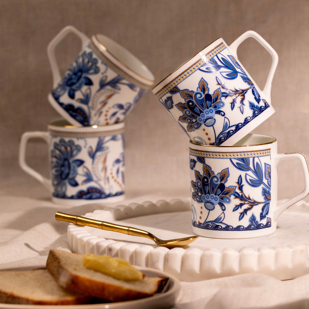 Blue Blossom Tea/ Coffee Cups - Set of 6, 200 ml
