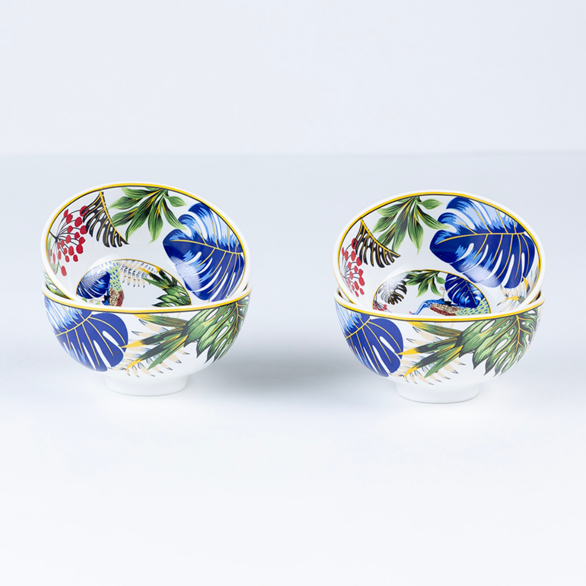 Tropical Hues Porcelain Bowls for Snacks - Set of 4 Pieces, 5 inch Wide