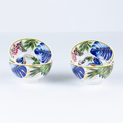 Tropical Hues Porcelain Bowls for Snacks - Set of 4 Pieces, 5 inch Wide
