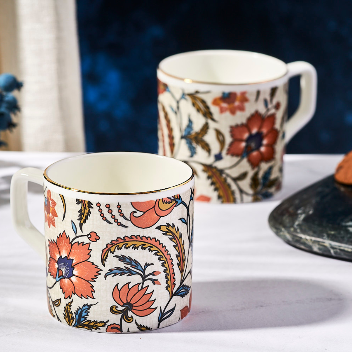 Metallic Amber Blooms Tea/ Coffee Cups - Set of 6, 200 ml
