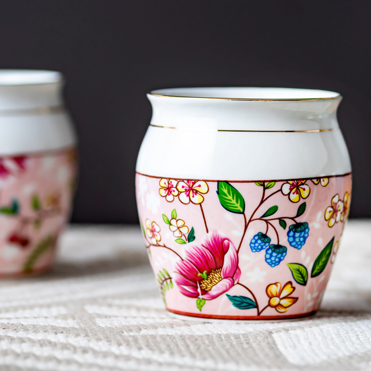Blush Blossom ensemble in Pink - Set of 6 Kulhad Tea Cups, 200ml