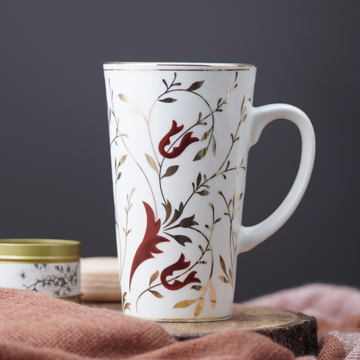 Golden Vine Tall mug (Maroon) – Set of 1 (500 ml)