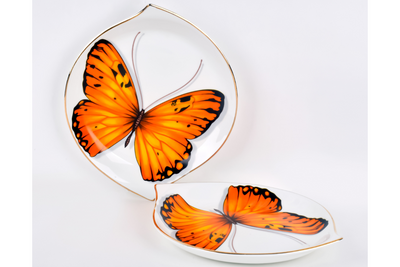 Golden Yellow Monarch Butterfly Leaf Dish - Set of 2