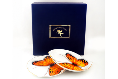 Golden Yellow Monarch Butterfly Leaf Dish - Set of 2