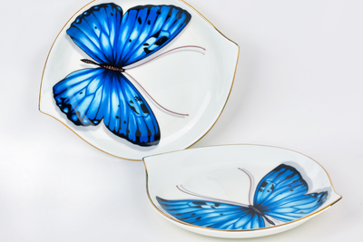 Blue Monarch Butterfly Leaf Dish - Set of 2