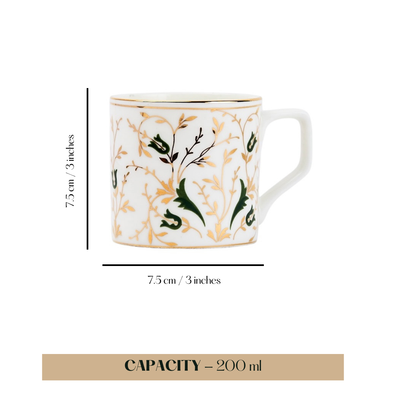 Golden Vine in Green Tea/ Coffee Cups - Set of 6 (24 carat Gold detailing), 200 ml