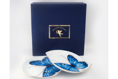 Blue Monarch Butterfly Leaf Dish - Set of 2