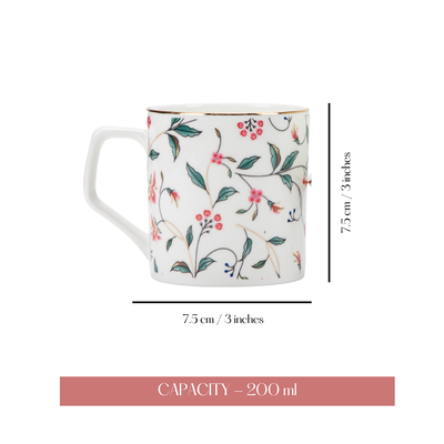 Leafy Blush & Pink Charm Tea & Coffee Cups - Set of 6, 200 ml