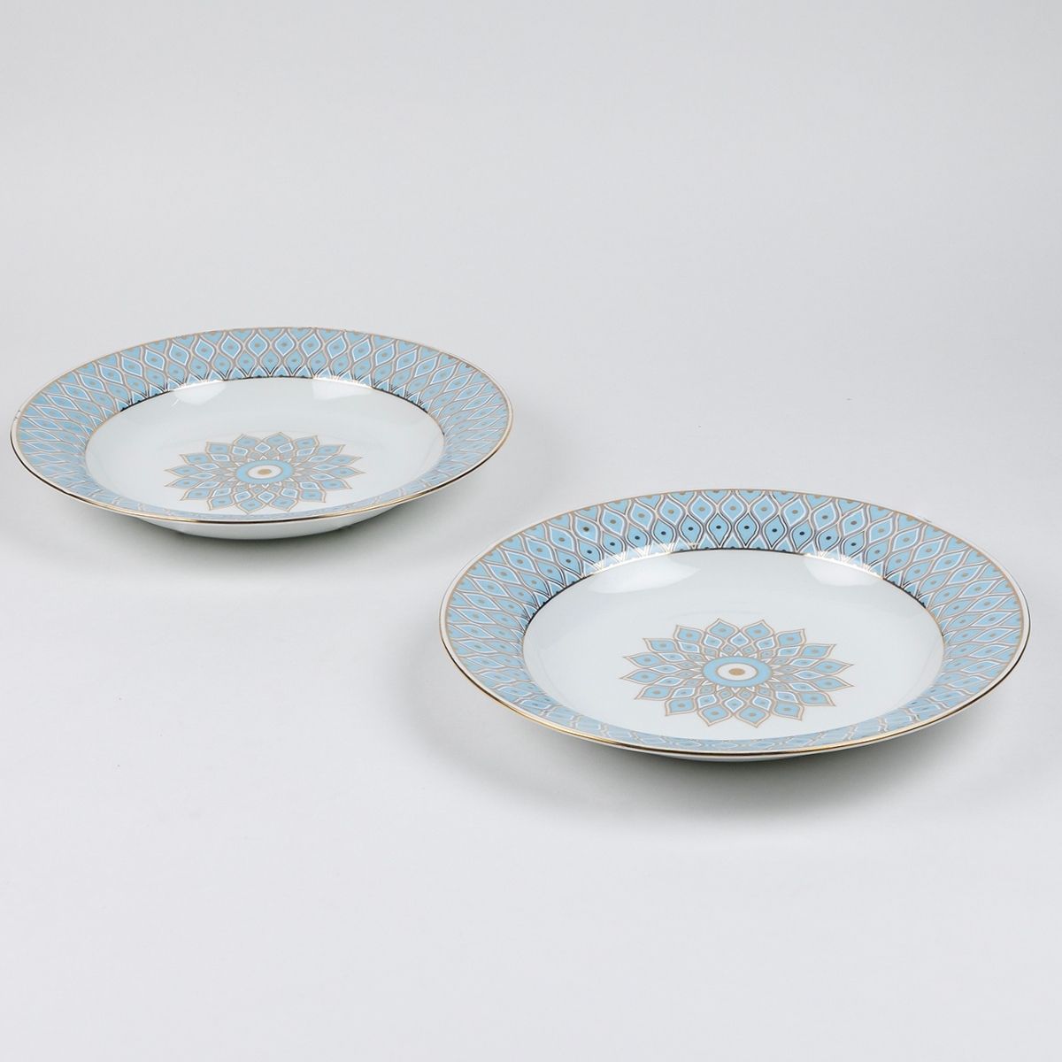 Majestic Blue Mosaic Pasta Plates (24K Gold detailing) | 10.5 Inch Wide - Set of 2