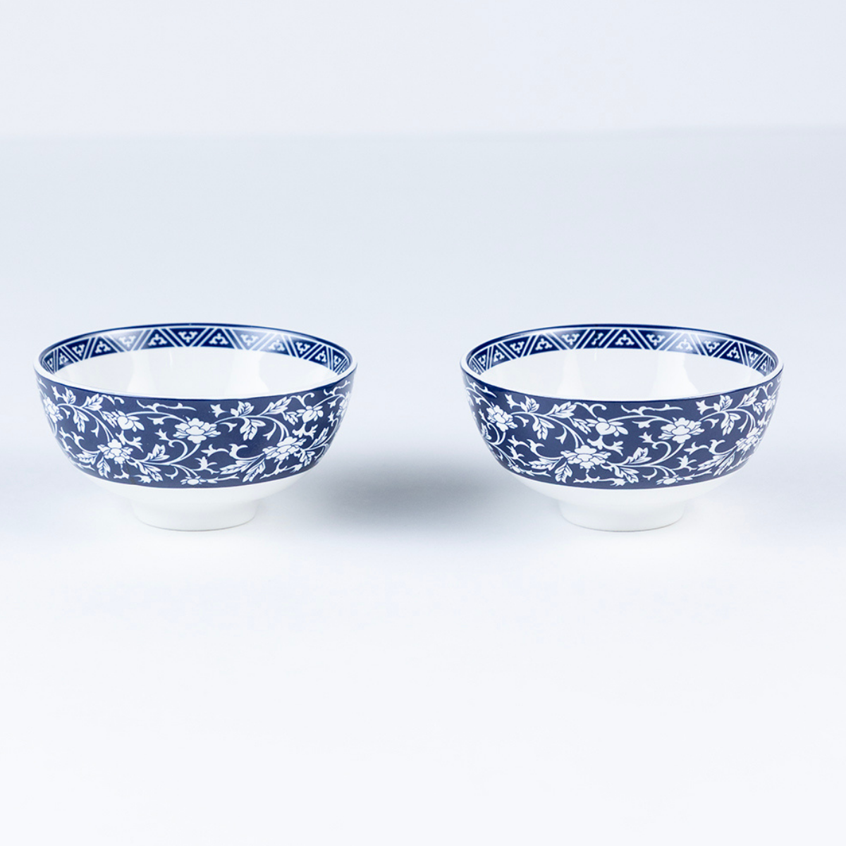 Indigo Floral Porcelain Bowls for Snacks - Set of 4 Pieces, 5 inch Wide