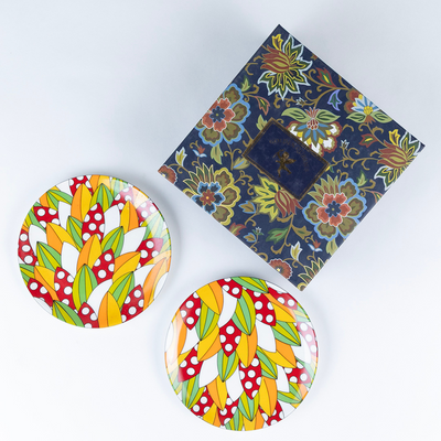 Red & Yellow Abstract snack plates - Set of 4 (7 inch each)