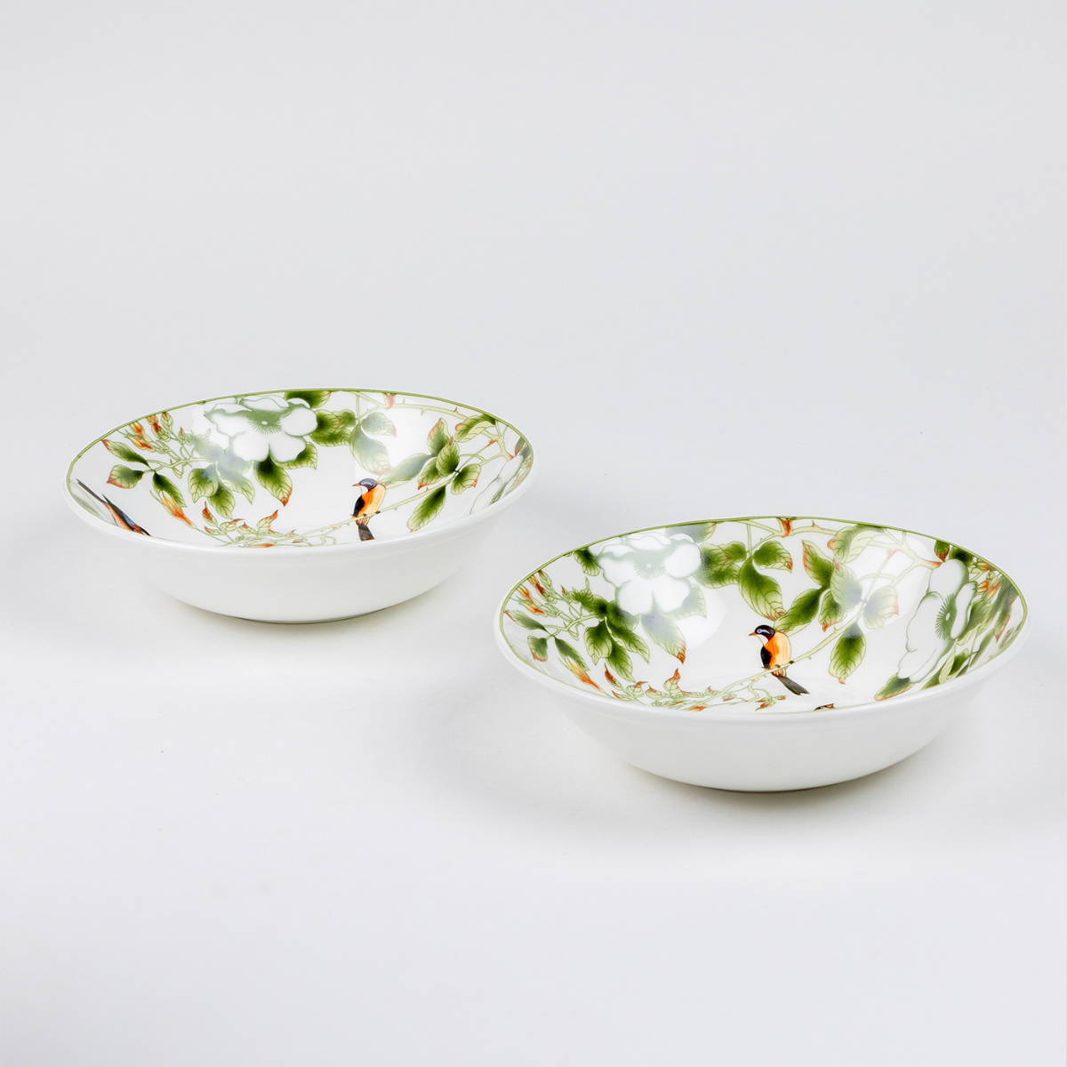 Birdie in Green Foliage Snack Bowls - Set of 2 (7 inch wide, 450ML capacity)