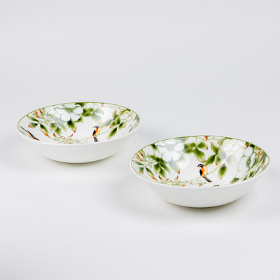 Birdie in Green Foliage Snack Bowls - Set of 2 (7 inch wide, 450ML capacity)