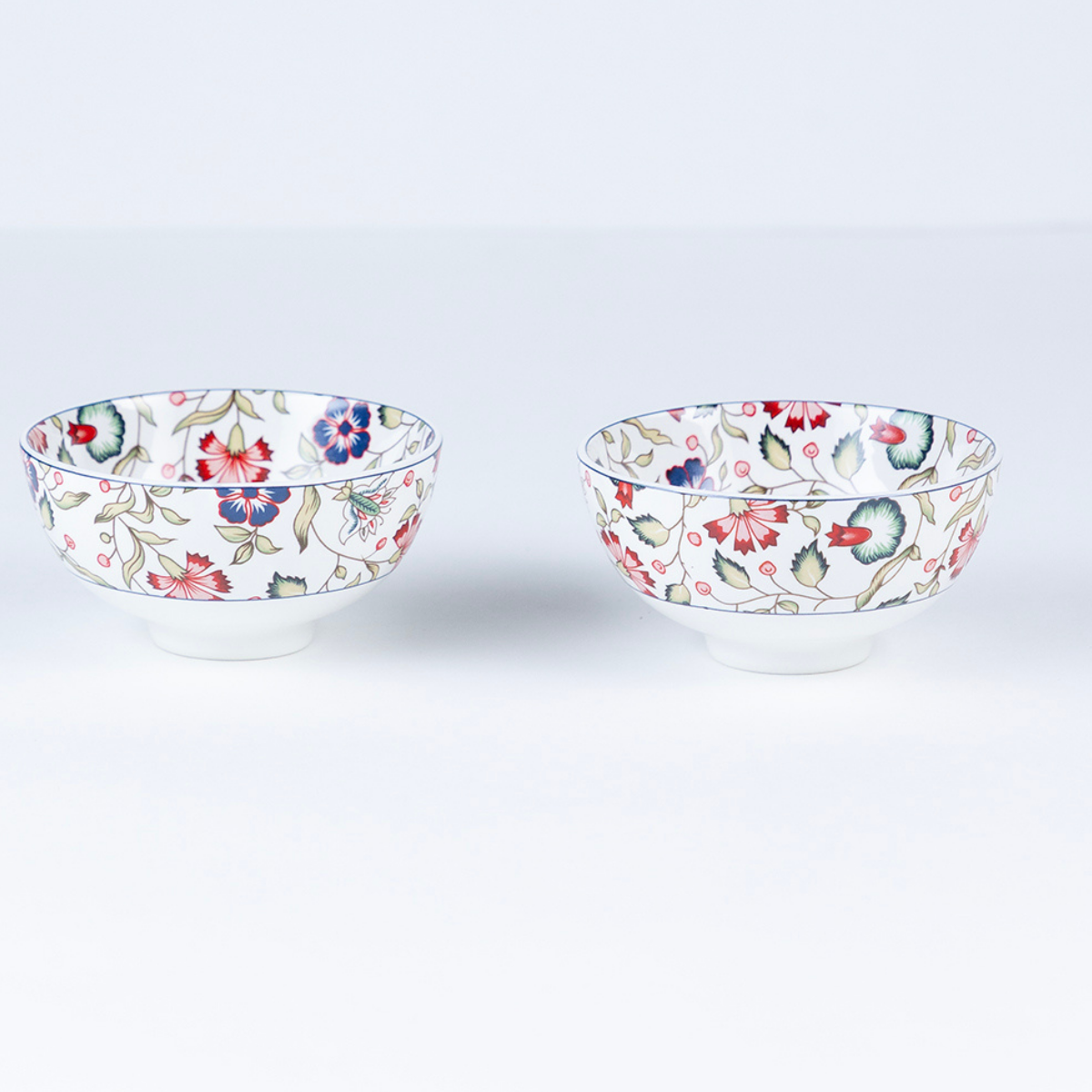 Emerald Bloom Porcelain Bowls for Snacks- Set of 4 Pieces, 5 inch Wide