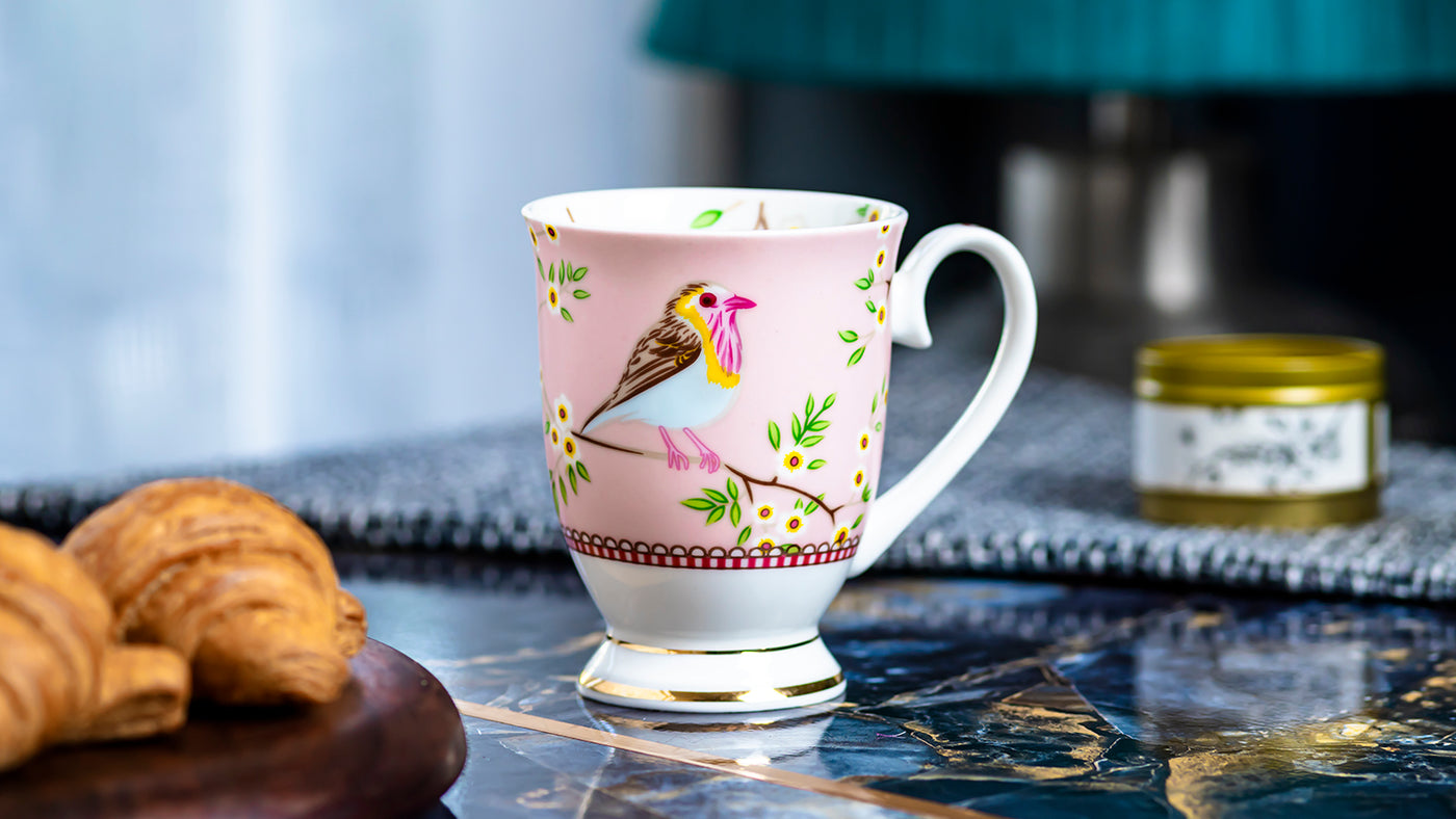 Lil Birdie footed mug (Pink) – Set of 2