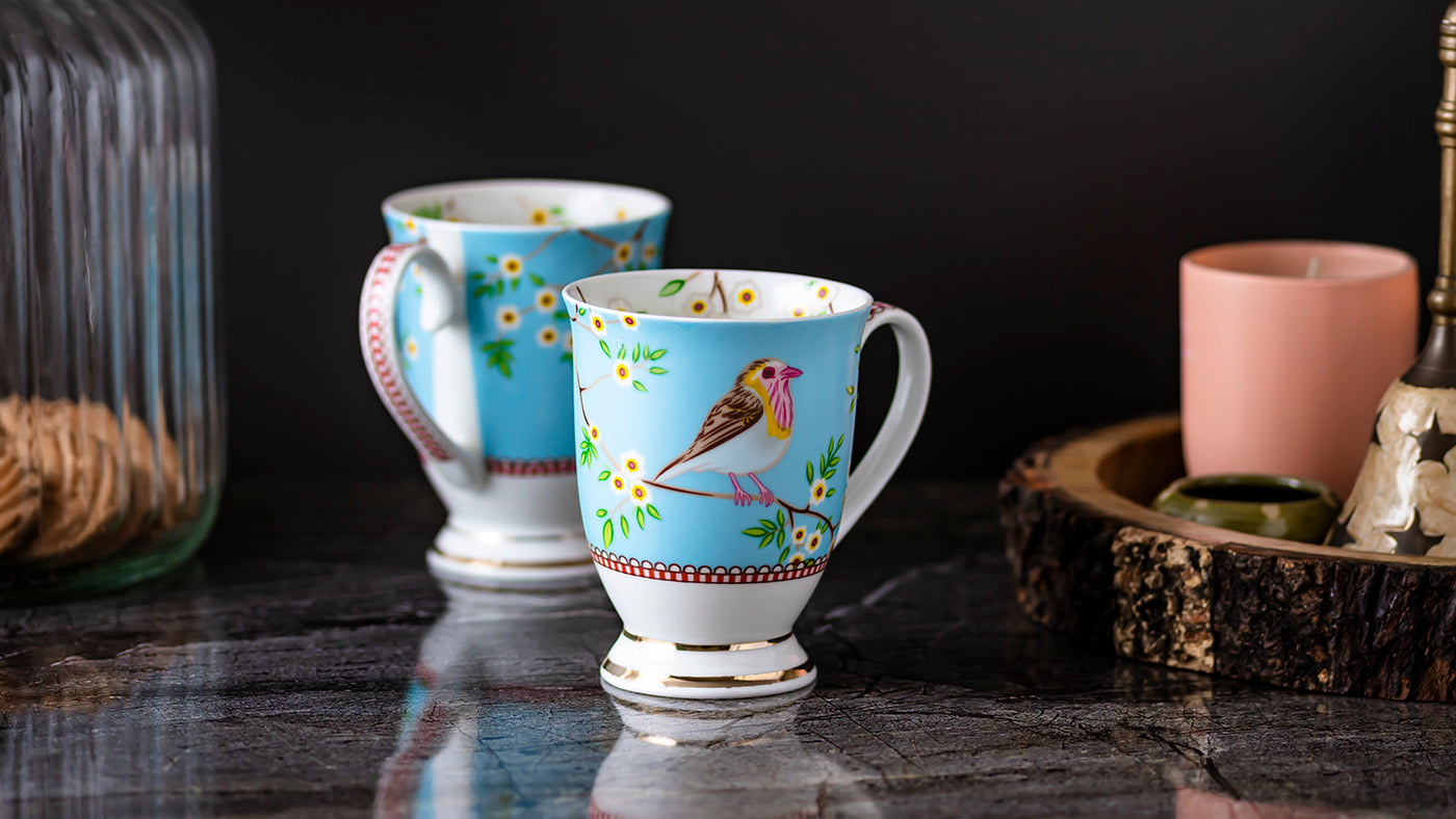 Lil Birdie footed mug (Blue) – Set of 2