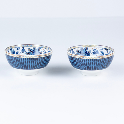 Blue Blossom Porcelain Bowls for Snacks - Set of 4 Pieces, 5 inch Wide