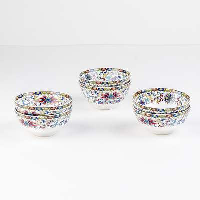 Himalayan Flora mini porcelain bowls for dessert - Set of 6 Pieces, 3.5 inch Wide