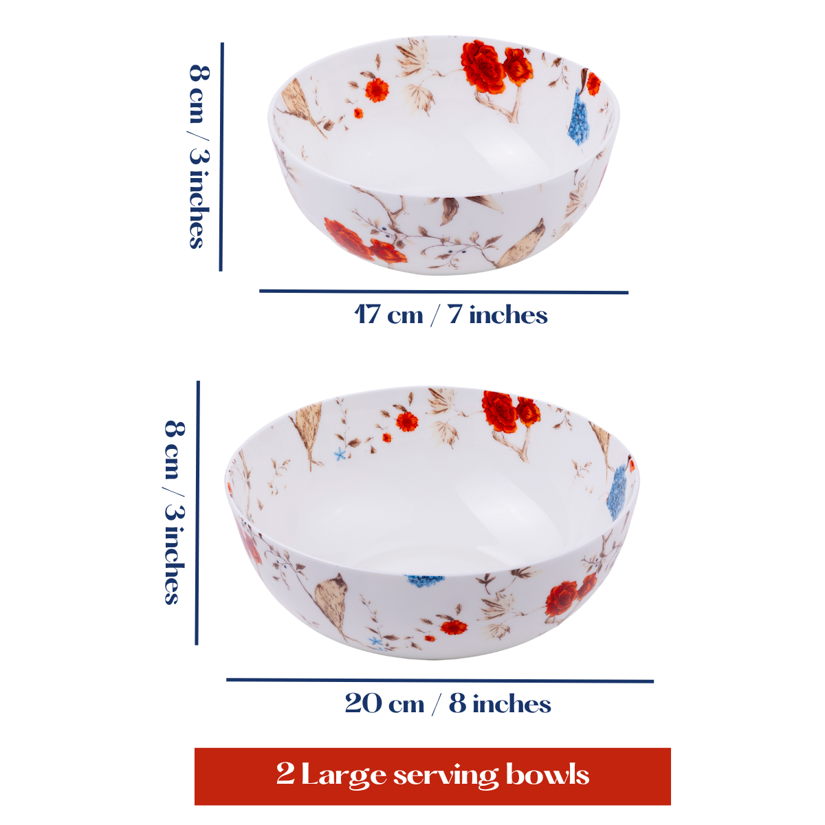 Birdsong and Blooming Blossom serving bowls - Set of 2 Pieces, 800ML & 1000ML