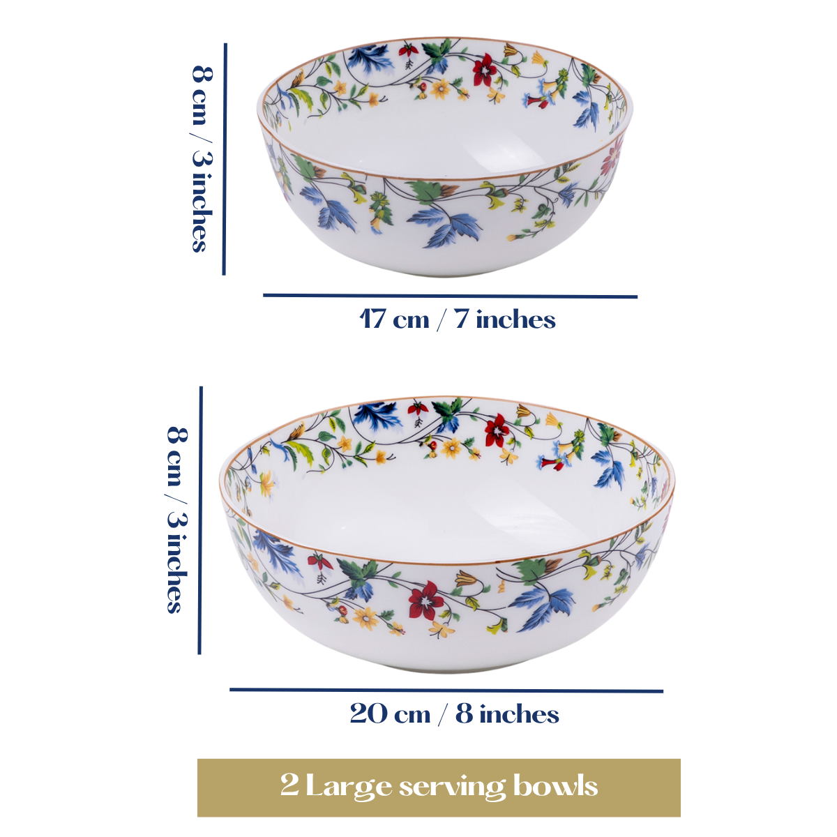 Summer Floral serving bowls - Set of 2 Pieces, 800ML & 1000ML