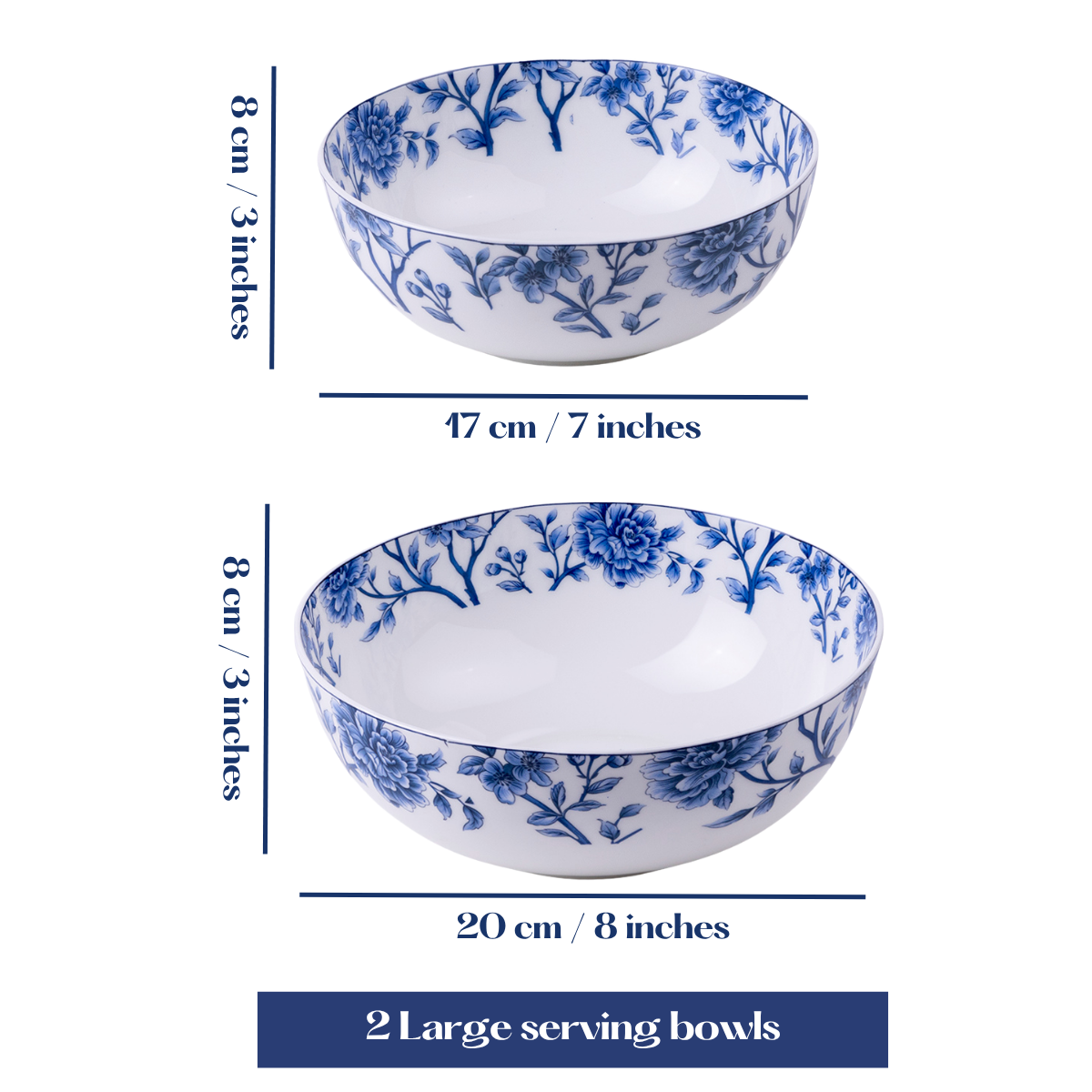 Sapphire Bloom serving bowls - Set of 2 Pieces,  800ML & 1000ML