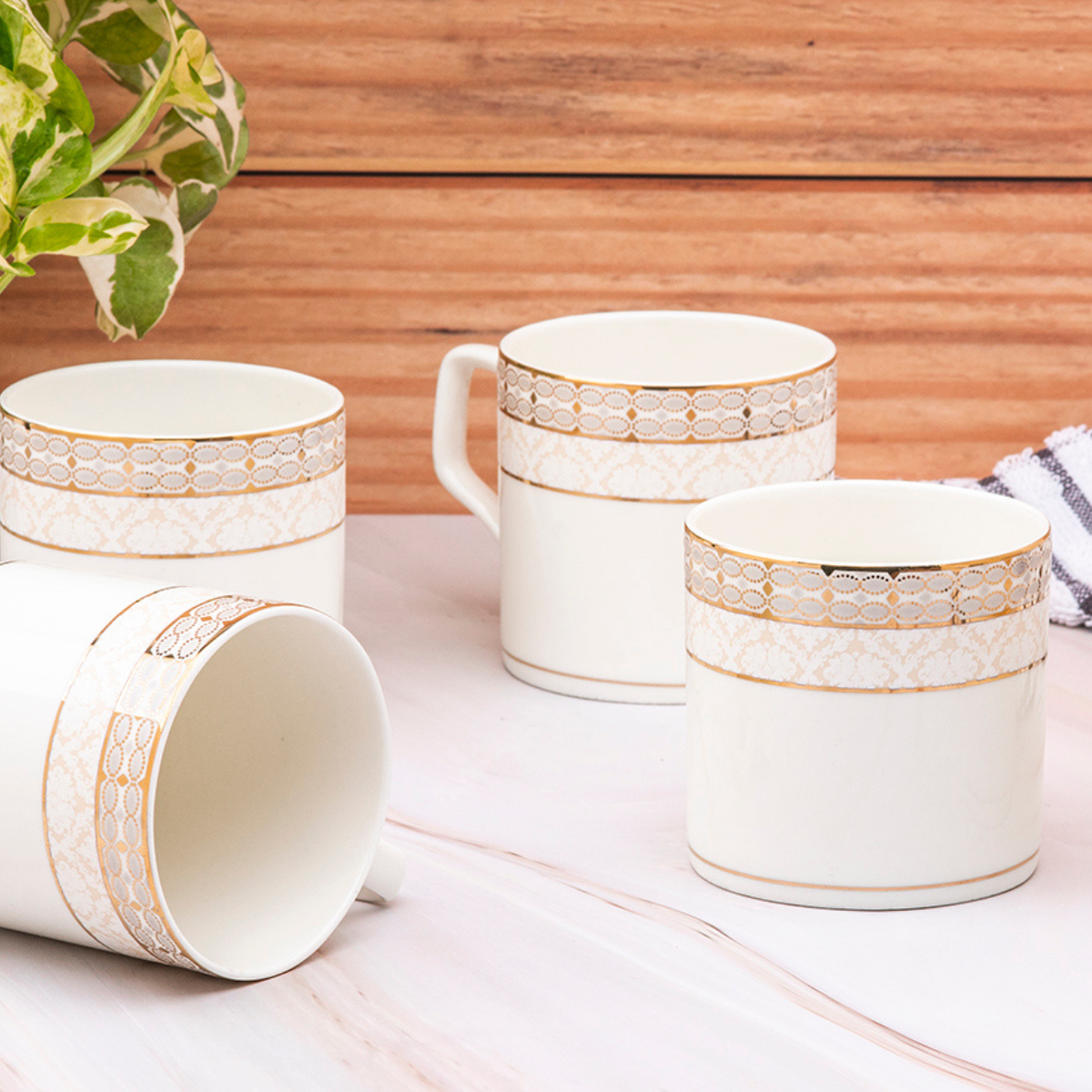 Golden Lattice Tea/ Coffee Cups - Set of 6 (Gold & Platinum detailing), 200 ml