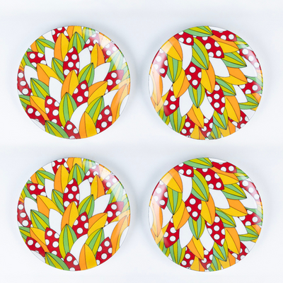 Red & Yellow Abstract snack plates - Set of 4 (7 inch each)