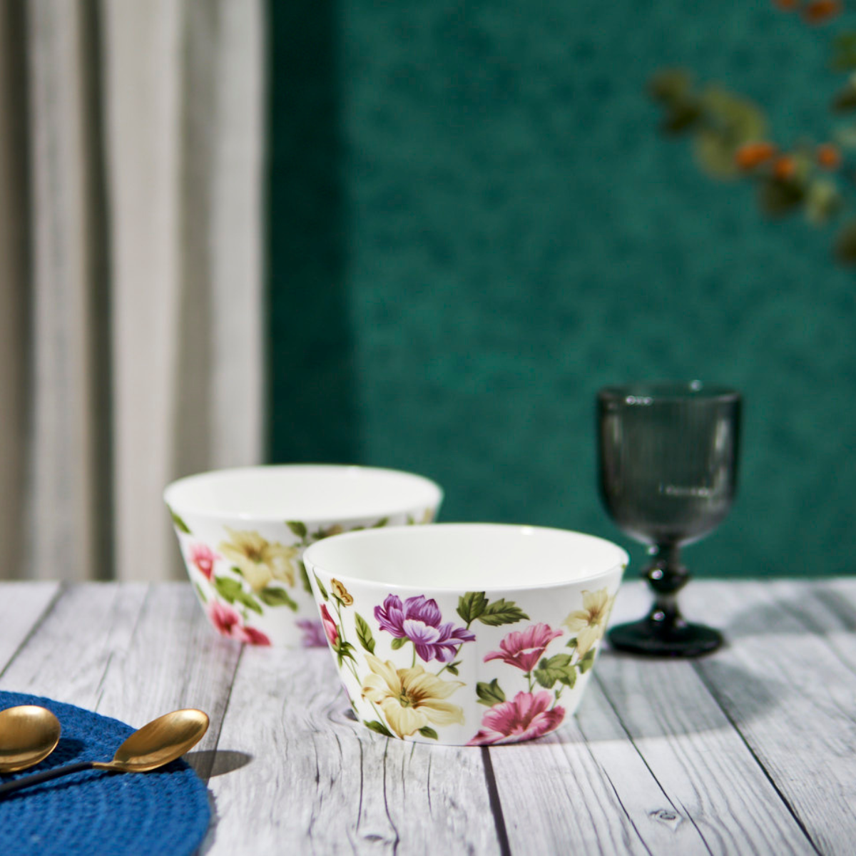 Pink & Yellow Florals Snack Bowls - Set of 2 (5 inch wide, 350ML capacity)