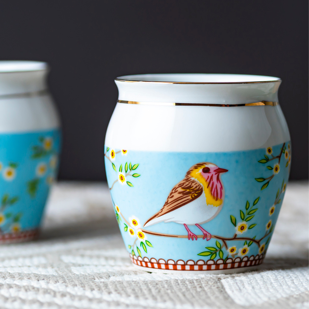 Birdie in Blue - Set of 6 Kulhad Tea Cups, 200ml