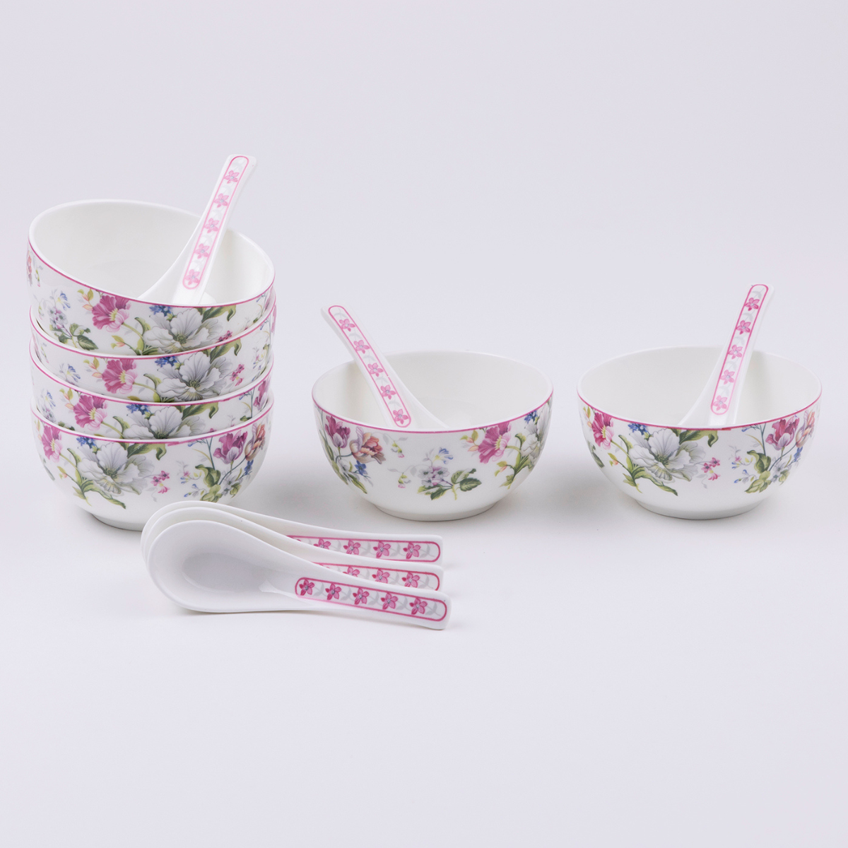 Garden Splendor soup set - Set of 6 bowls & 6 spoons