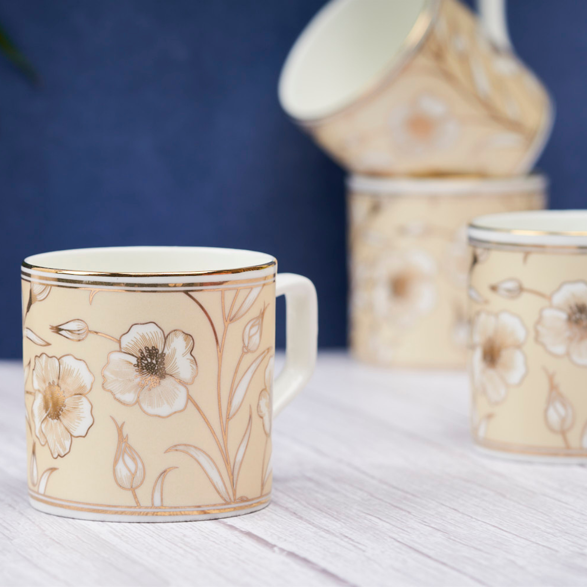 Blossom and Leaf  mugs – Set of 6 (24K Gold detailing), 200 ml