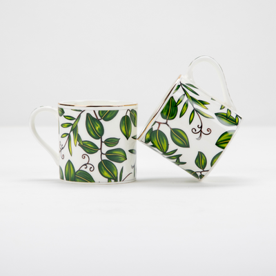 Elegant Foliage in Green Tea/ Coffee Cups - Set of 6, 200 ml