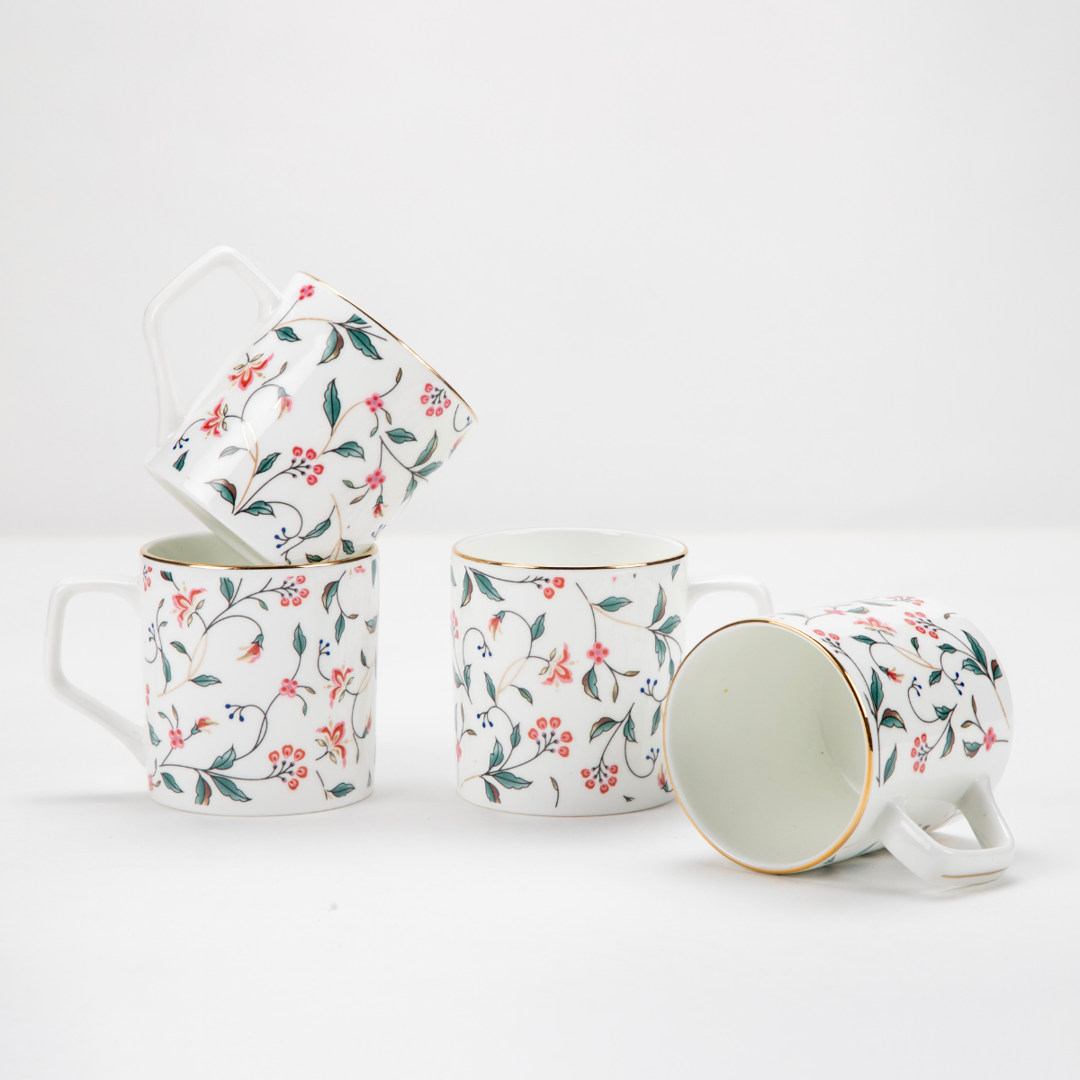 Leafy Blush & Pink Charm Tea & Coffee Cups - Set of 6, 200 ml