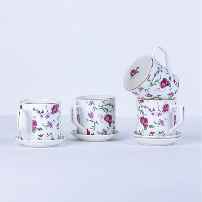 Button Rose Tea Cup & Coaster Set – 6 Cups + 6 Coasters, 200 ml, Premium Floral Ceramic Gift Set