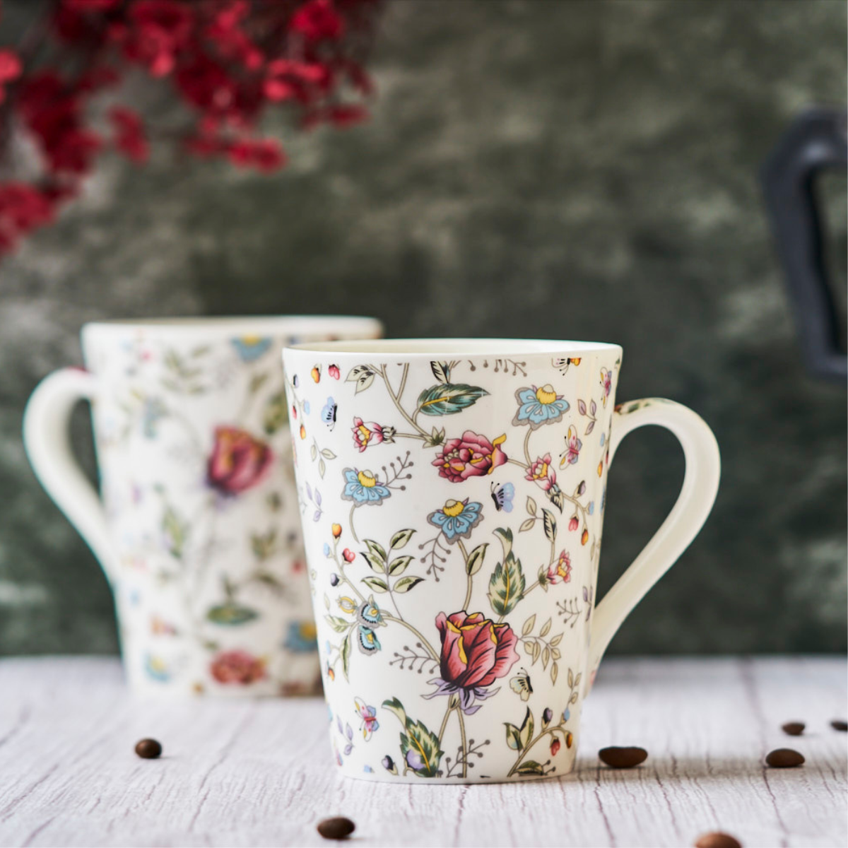 Pink Shrub Coffee/Tea mugs - Set of 2 (300ml each)