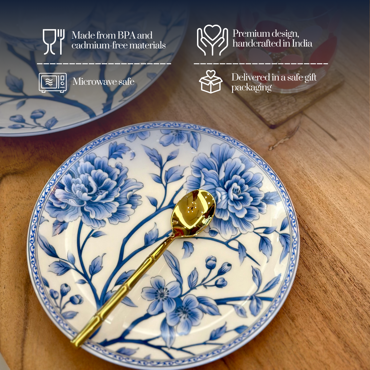 Sapphire Bloom snack plates - Set of 4 (7 inch each)