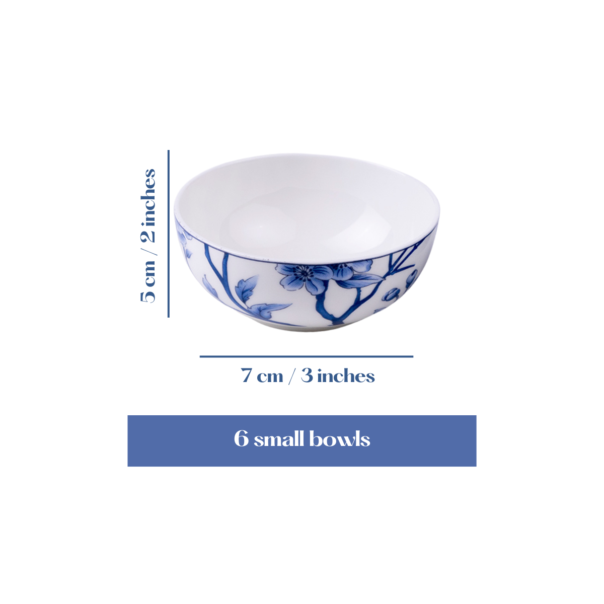 Sapphire Bloom small bowls - Set of 6 Pieces, 4 inch Wide