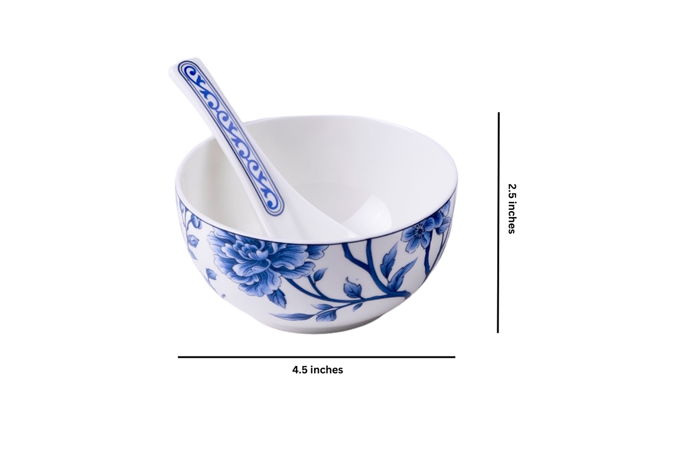 Sapphire Bloom soup set - Set of 6 bowls & 6 spoons