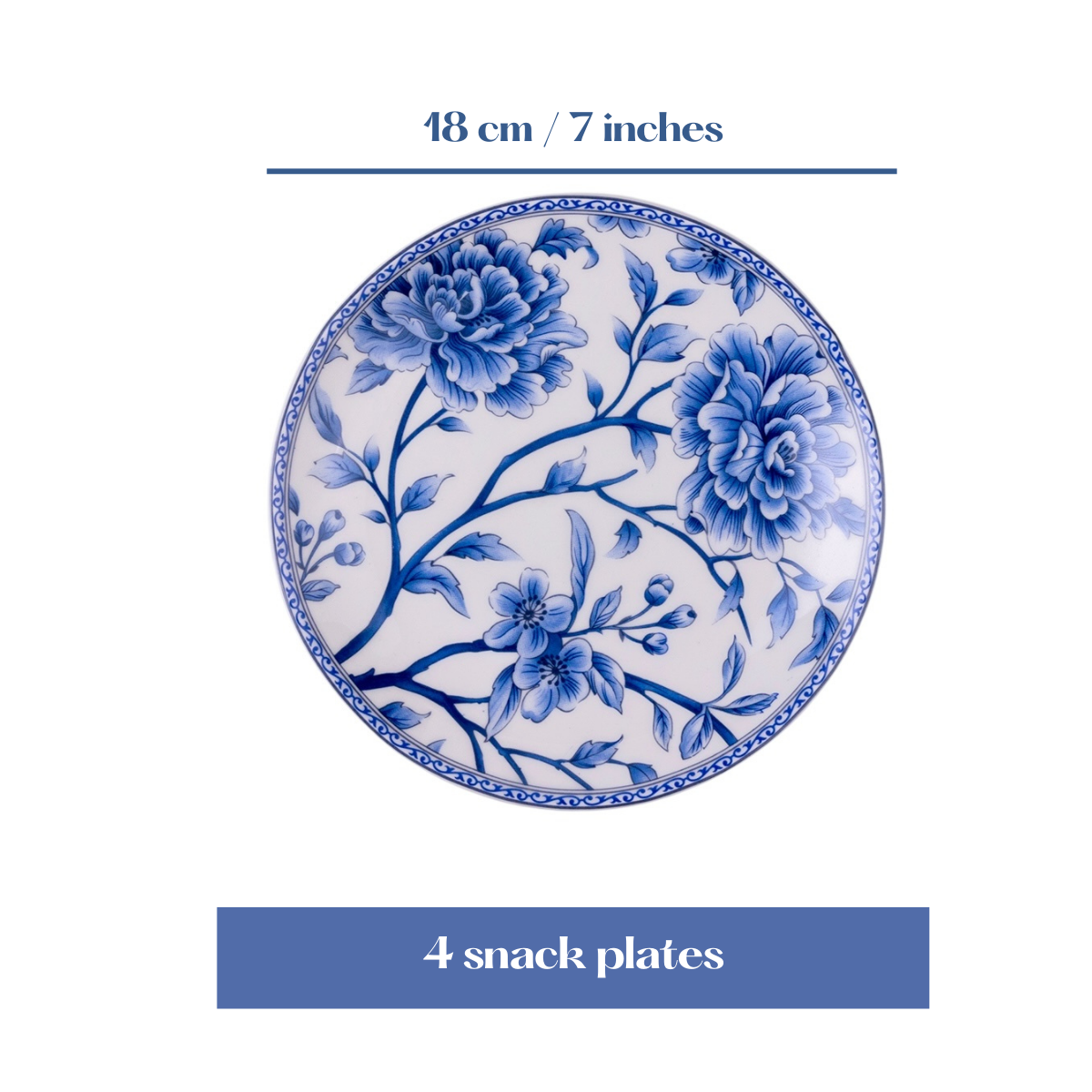 Sapphire Bloom snack plates - Set of 4 (7 inch each)
