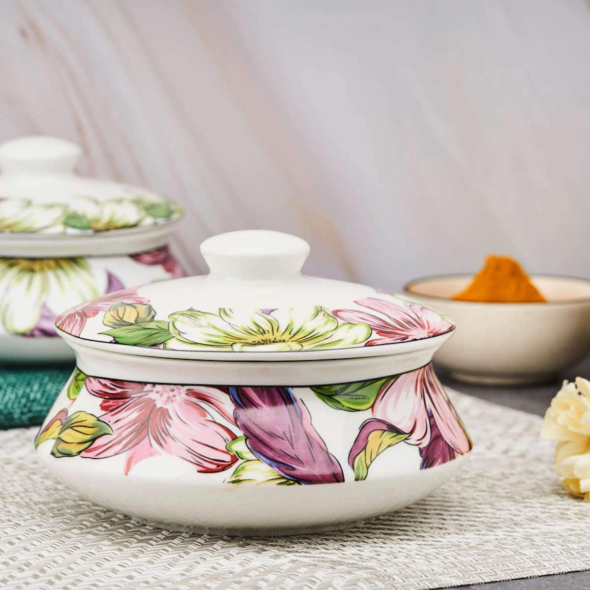 Blossoming Florals Handi Bowls with Lid - Set of 2 (5 inch & 6 inch)