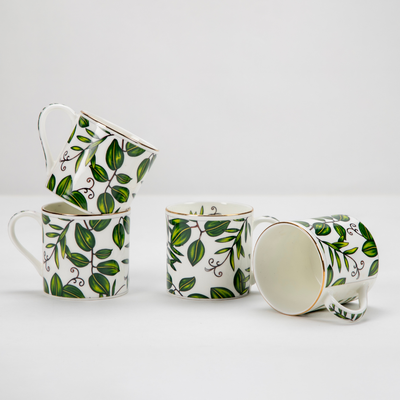 Elegant Foliage in Green Tea/ Coffee Cups - Set of 6, 200 ml