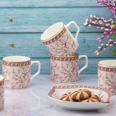 Sweet Alyssum Tea Set & Nut Tray - 6 Cups (200ml), 1 Kettle (1000ml), 2 Snack Trays