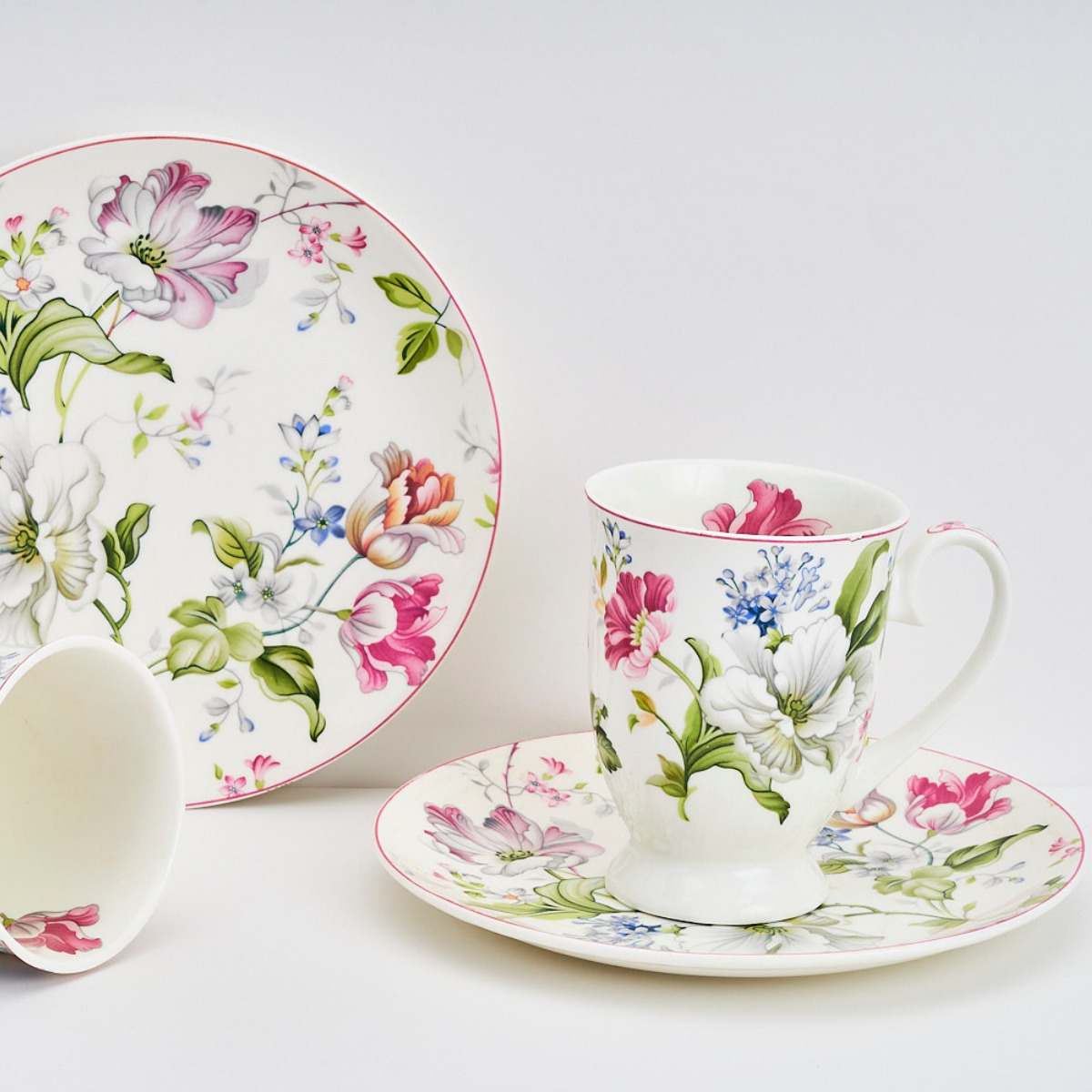 Garden Splendor Mug & Snack Plate Set - 2 mugs (200 ml) & 2 plates (7 inches)