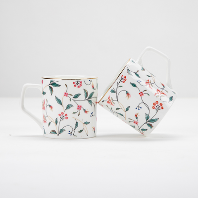 Leafy Blush & Pink Charm Tea & Coffee Cups - Set of 6, 200 ml