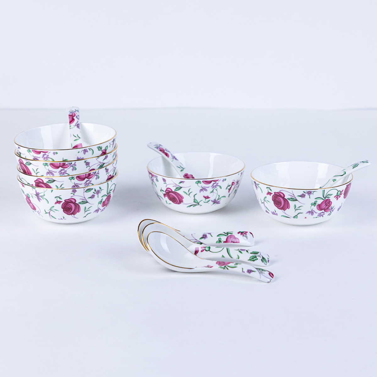 Button Rose Ceramic Dinner Set – 18 & 38 Piece, Elegant Rose Print, Serving 6